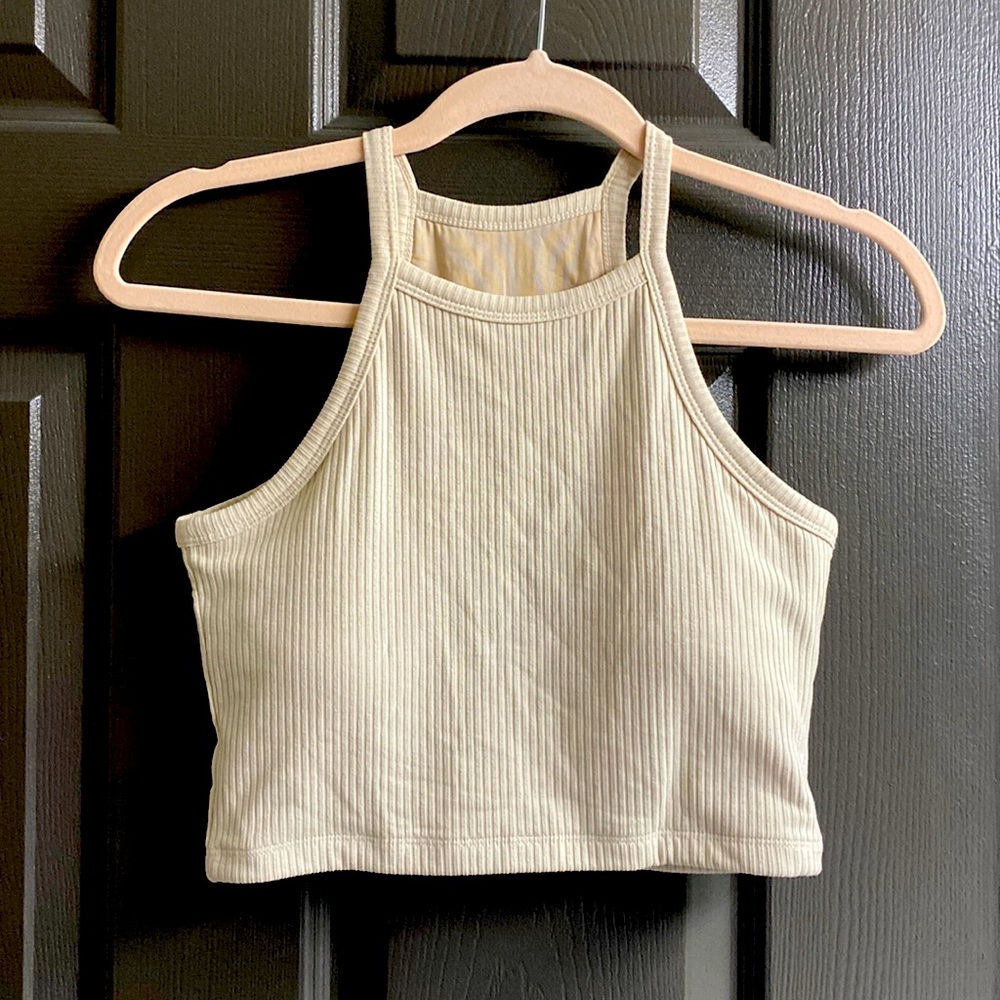 Beige brami cropped tank built in bra